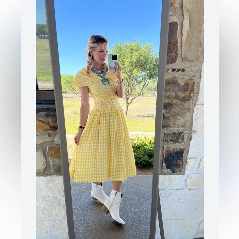 💛🌼 Buru Gingham Midi Dress – XS | NWT | Vintage Charm 🌼💛 - Picture 6 of 16